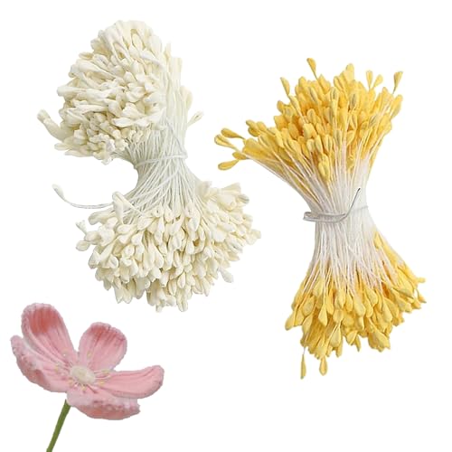 700 Stück Pfeifenreiniger Blumen Staubblatt,3mm Zwei Perlen Köpfen,Gelb Weiß Pfeifenputzer zum Blumenstrauß,Pfeifenreiniger zum Basteln,Tulpe Flower Stamens Accessories für DIY Blumenstrauß Handwerk von WANTUSHUI
