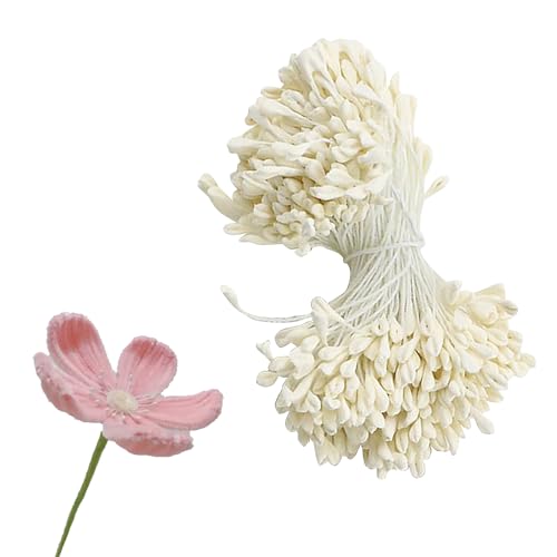 350 Stück pfeifenreiniger blumen set,pfeifenputzer zum basteln blumen,3mm Zwei Perlen Köpfen Staubblatt,Weiß Tulpe Flower Stamens Accessories für DIY Blumenstrauß Handwerk Trockenblumenstrauß von WANTUSHUI