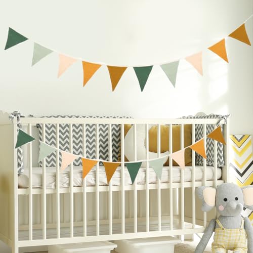 WANTUSHUI Wimpelkette Kinderzimmer Deko,Wimpelkette Outdoor Grün,Wimpelkette Stoff Wimpelgirlande,Babyzimmer Deko Kinderzimmer Bunting,Wimpel Bunte Dekorative Girlande für Innen- und Außenbereich von WANTUSHUI