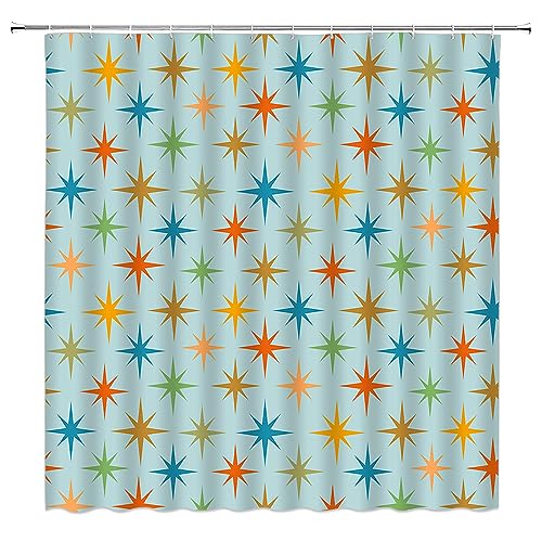 WANVYON Mid Century Duschvorhang Retro Atomic Starbursts Modern Abstrakt 50er Jahre Geometrisch Ikonisch Badezimmer Dekor Polyester Vorhänge mit Haken von WANVYON