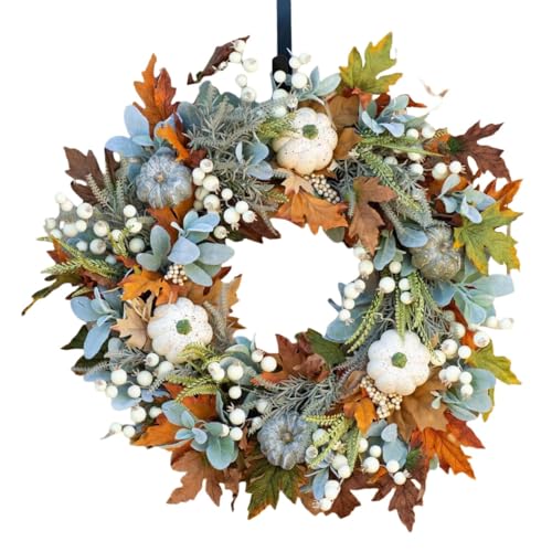 Türkranz Herbst, Herbstkränze Herbstkranz Haustür, Künstliche Herbst Kranz, Türdeko Deko Fall Wreath, Rattan Kürbis Ahornblatt Beere Türkranz (B) von WANWEN