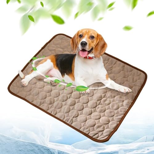 WANWEN Dog Cooling Mat, Cooling Mat for Dogs, Pet Self Cooling Pad for Dogs and Cats, Washable Pet Ice Silk Sleeping Pad for Hot Summer, Easy-Fold Pet Cool Mat for Home Travel (L,Brown) von WANWEN