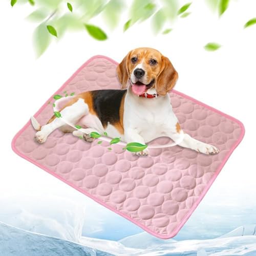 WANWEN Dog Cooling Mat, Cooling Mat for Dogs, Pet Self Cooling Pad for Dogs and Cats, Washable Pet Ice Silk Sleeping Pad for Hot Summer, Easy-Fold Pet Cool Mat for Home Travel (M,pink) von WANWEN
