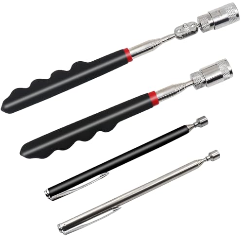WANYI 4 Stück Telescopic Magnetic Pick-Up Tool, Ausziehbar Teleskop Magnetstab mit Taschen-Clip-Bis Zu 1.5lb Tragkraft, Edelstahl Teleskopmagnet Stabmagnet mit Led-Bis Zu 8lb Tragkraft von WANYI