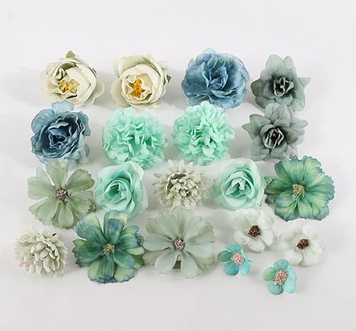 WANYI 20 Stück Künstliche Seidenblumen Kunstblumen zum Basteln Klein Blumen Deko Tortendeko Blumen Blütenköpfe DIY Blumenköpfe fur Hochzeit Party Deko Blumenarrangements Wanddekoration(Grün) von WANYI