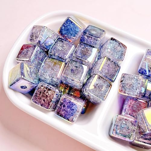 WANYI 30 Stück Acryl Perlen zum Auffädeln 15mm Quadratisch Perlenset mit Loch Glitzer Bunt Perlen für Armbänder Selber Machen, DIY Schmuck, Handykette(Grau) von WANYI