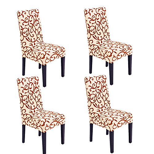 WANYI 4 Stück Stuhlhussen Stretch Stuhlbezug Elastisch Stuhlüberzug Moderne Husse Elasthan Stretchhusse Stretch-Stuhlbezug(Kaffee + Champagner) von WANYI