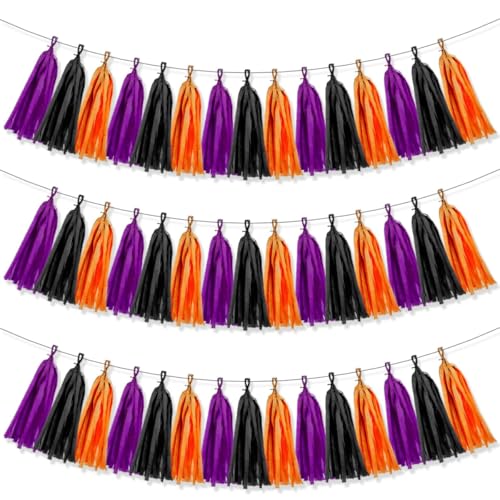 WANYI 45 Stück Papier Quasten Girlande Quaste Girlande für Halloween Deko Tassel Banner mit Seil Troddeln Quasten Set fur Halloween Dekoration Geburtstag Party von WANYI