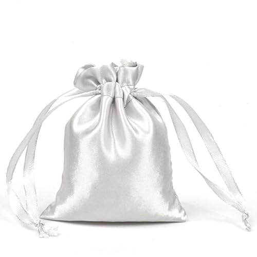 WANYI 6 Stück Seide Stoffbeutel mit Kordelzug, 7 x 9cm Schmuckbeutel Satin Säckchen zum Befüllen Geschenkbeutel Kordelzugbeutel für Schmuck, Geschenkverpackungen(Grau) von WANYI