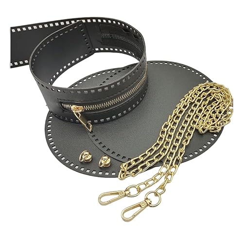 WANYI Taschenboden zum Häkeln 5 Stück Taschenhenkel Set PU Ledertasche Strickset Taschenabdeckung mit Reißverschluss Runden Taschenzubehör zum Nähen mit Löchern für DIY Handtasche Taschen(Schwarz) WANYI Taschenboden zum Häkeln 5 Stück Taschenhenkel Set PU Ledertasche Strickset Taschenabdeckung mit Reißverschluss Runden Taschenzubehör zum Nähen mit Löchern für DIY Handtasche Taschen(Schwarz) von WANYI