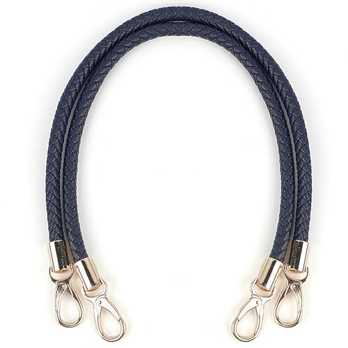 WANYI 2 Stück Taschenhenkel Leder 60CM Geflochtene Taschengriffe Taschenbügel Schultergurt Ersatzgriff für Tasche Umhängetaschen DIY Accessoire für Handtaschen mit 2 Karabinerhaken (Marineblau) von WANYI