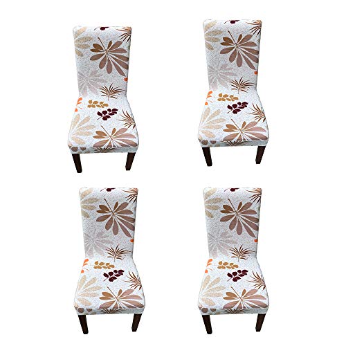 WANYIG 4 Stück Stuhlhussen Elastisch Stuhlüberzug Polyester Stuhlbezug Stretch Universell waschbar Esszimmer Sitz Stuhl Abdeckungen Protectors (Orangenblätter) von WANYIG