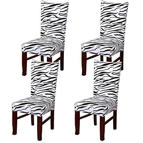 WANYIG Universal Stuhlhussen Stuhlüberzug Stretch 4er 6er Set Stuhlbezug Elasthan Waschbar Esszimmer Sitz Stuhl Abdeckungen Protectors (Zebra-Muster, 4er Set) von WANYIG