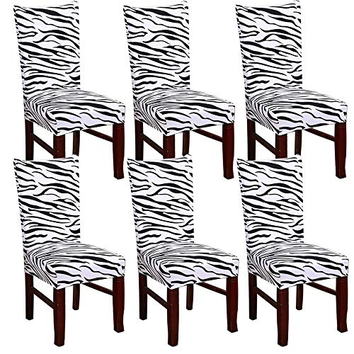 WANYIG Universal Stuhlhussen Stuhlüberzug Stretch 4er 6er Set Stuhlbezug Elasthan Waschbar Esszimmer Sitz Stuhl Abdeckungen Protectors (Zebra-Muster, 6er Set) von WANYIG
