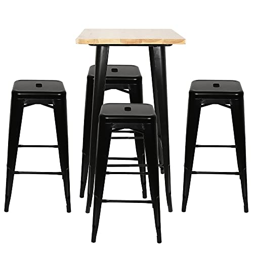 WANZHE Bartisch, Holz, MDF, Metall, Stehtisch, Eisen, industrielles Design, hoher Tisch, quadratisch, Esstisch, industrieller Stil, aus Metall, 60 x 60 x 110 cm (Naturholz) von WANZHE