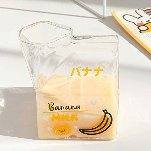 WANZSC Kawaii Milchkarton-Glasbecher, quadratisch, 380 ml, niedliche Erdbeere, kreativ, Frühstückstasse für Zuhause, tragbar, Studenten, transparente Milchbecher (C) von WANZSC