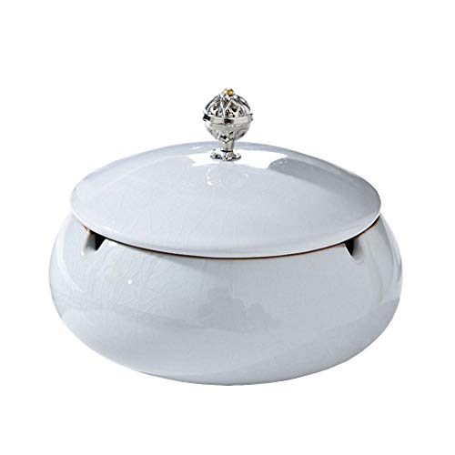 Aschenbecher Keramik-Aschenbecher mit Deckel, Outdoor, Auto, Innenbereich, Zuhause, Wohnzimmer, Büro, Desktop, einfacher Retro-Aschenbecher, 5,11 x 3,93 Zoll Dekoration Aschenbecher (Color : B) von WAOCEO