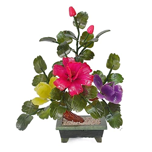 Kristallbaum des Lebens Glücksbaum Jade Pfingstrose Blume Topf Wohnzimmer Dekoration Feng Shui Edelstein Heimdekoration Geschenk Simulationsbaum 12,6 Zoll Feng Shui Edelstein-Schreibtischdekoration ( von WAOCEO
