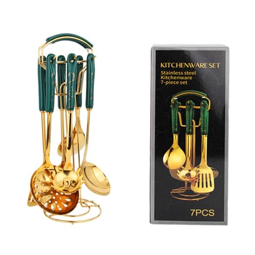 Küchenschaufel 7-teiliges leichtes Luxus-Küchengeschirr-Set, Edelstahl-Spatel mit Keramikgriff, Kochspatel-Löffel, 7-teiliges Küchenutensilien-Set Küchenutensilien (Color : 2) von WAOCEO