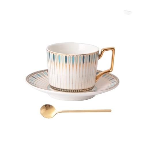 WAOCEO Kaffeebecher Keramik Kaffeetasse und Untertasse Set Stil Kleiner Luxusbone China Exquisite High End Britische Nachmittag Teeschalen Kaffeetasse (Size : 220ml, Color : Blauw) von WAOCEO
