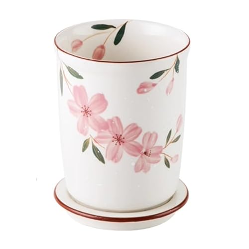 WAOCEO Keramik-Utensilienhalter, handbemalter Blumen-Küchenutensilientopf for Theke, Löffel- und Essstäbchenhalter, Wäscheständer mit Abtropfschale von WAOCEO