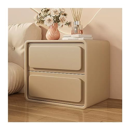 WAOCEO Nacht Tisch Nachttisch im Holz-Creme-Stil, einfarbig, einfacher Nachttisch mit Zwei Schubladen, Nachttisch, großes Fassungsvermögen Nachtischschränke (Color : Beige, Size : L) von WAOCEO