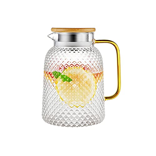 Wasserkaraffe Glaskrug mit Griff und Deckel, handgefertigter Wasserkrug for heißes/kaltes Wasser, Eiszitronen-Tee- und Saftgetränk Wasserkrug Wasserkaraffe Glaskrug mit Griff und Deckel, handgefertigter Wasserkrug for heißes/kaltes Wasser, Eiszitronen-Tee- und Saftgetränk Wasserkrug von WAOCEO