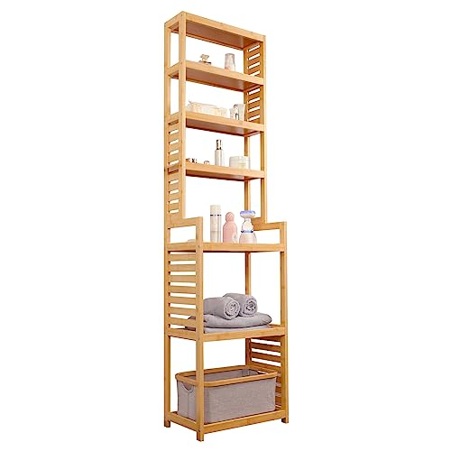 WAOHO Badregal Bambus Standregal,7Ablagefächer,Bambusregal Badregal， Badezimmer,Ablageflächen，Geeignet für Küchen, Bäder, Flure usw,165 x 42 x 28 cm von WAOHO