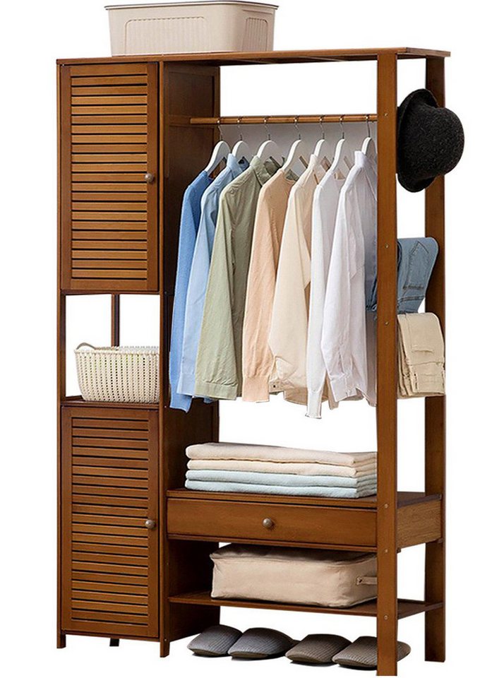 WAOHO Kleiderschrank kleiderschrank Garderobenständer Bambus, mit Schrank und Schublade von WAOHO