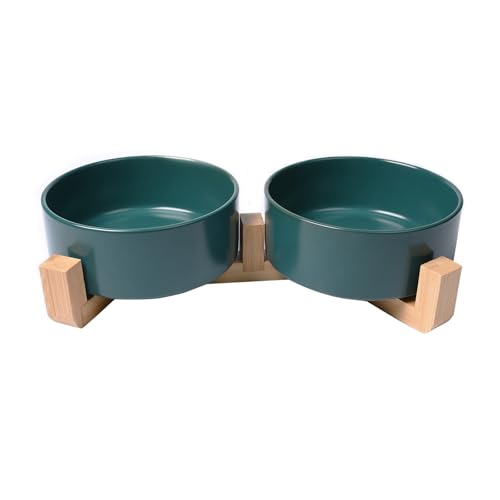 Erhöhte Keramik-Katzennapf, Hundenapf, 400 ml / 382.7 g Haustierfutterschalen mit Holzständer, Anti-Rutsch-Design für Katze Hund von WAONIQ