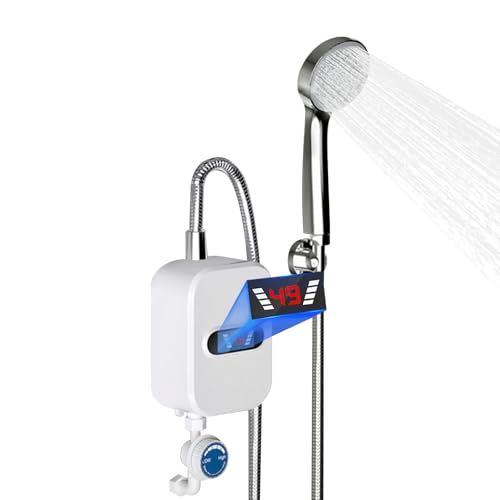 3500W Durchlauf-Elektro-Warmwasserbereiter Warmwasser-Duschsystem mit Handbrause für Küchenwasser und Tägliches Waschen, Weiß von WAPHOERTE