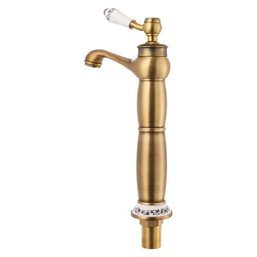 Antiker Messing-Retro-Waschbeckenhahn Hoher Badezimmerwasserhahn, 360° schwenkbarer Einhebel-Waschbeckenhahn mit 2 Wasserleitungen von WAPHOERTE