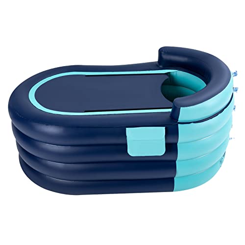 Aufblasbare Tragbare Badewanne mit Rückenlehne Mobile SPA-Badewanne für Erwachsene, Ausgestattet mit Luftpumpe und Abflussrohr, Zusammenklappbar und Abnehmbar, Schnell in 1 Minute Aufpumpbar von WAPHOERTE