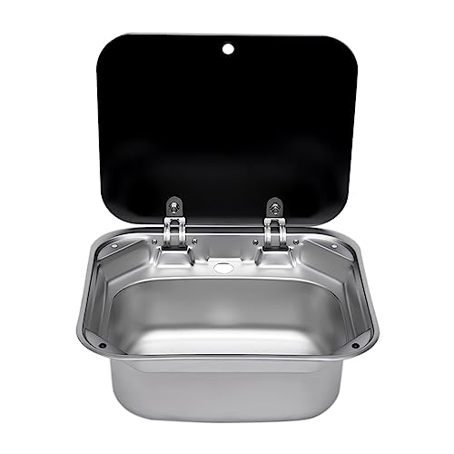 Camping-Spülbecken-Set für Wohnmobile, Einzelbecken-Waschbecken mit Deckel/Edelstahl-Handwaschbecken für Wohnmobile, Camper oder Boote, 31 × 21 × 10 cm von WAPHOERTE