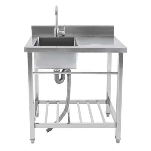 Einbaue Küchenspüle Freistehende Edelstahlspüle, Spülbecken mit Wasserhahn und Wasserrohren, Reinigungsfreundliche Oberfläche, maximale Belastbarkeit 100 kg, 80×55×84 cm von WAPHOERTE