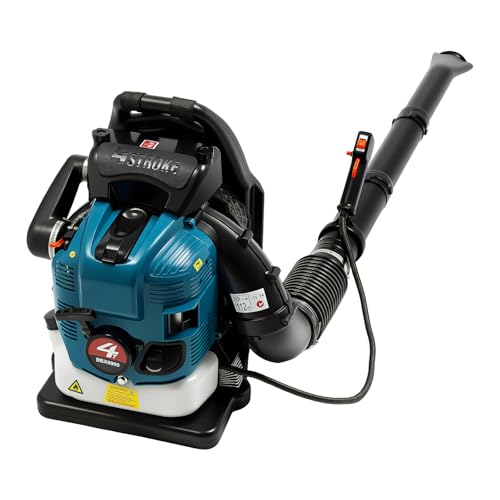 Rückentragbarer Benzin Laubbläser mit 75,6CC 4 Takt Motor und 1,9L Kraftstofftank Einstellbarer Geschwindigkeit, Schnurloses Gartengebläse für das Säubern von Blättern und Kieseln von WAPHOERTE