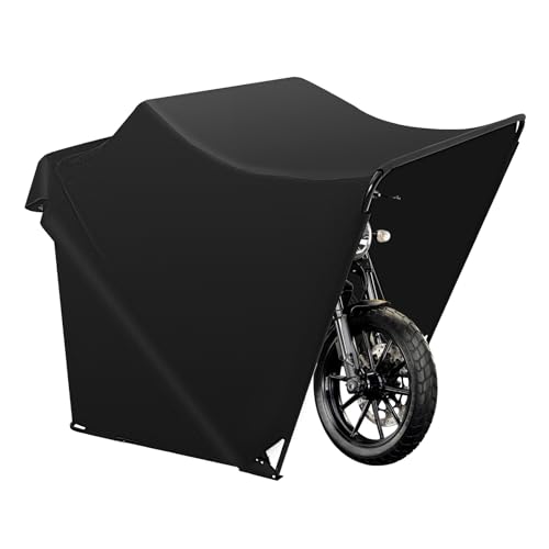 Schwarze Wasserdichte Faltbare Motorradgarage Tragbare zeltartige Staubabdeckung, Universeller Motorradschutzzelt mit Tragetasche für Motorrädern, Fahrrädern und Kinderspielzeug, 270 x 105 x 155 cm von WAPHOERTE