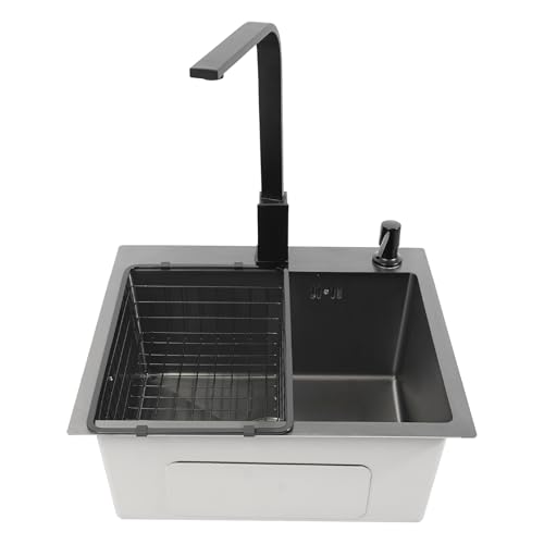 Spüle Küche Spülbecken Schwarz Küchenspüle, Edelstahl-Einbauspüle, 1-Becken-Set mit Wasserhahn und Abtropfkorb, 40 x 45 cm Spüle Küche Spülbecken Schwarz Küchenspüle, Edelstahl-Einbauspüle, 1-Becken-Set mit Wasserhahn und Abtropfkorb, 40 x 45 cm von WAPHOERTE