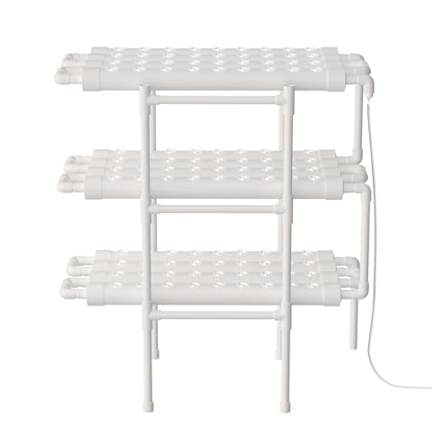WAPHOERTE 3-Schicht Hydroponik-Anzuchtset mit Wasserpumpe, PVC-Erdlose Pflanzenanbau-System, 108 Pflanzstellen für den Anbau von Gemüse und Blumen von WAPHOERTE