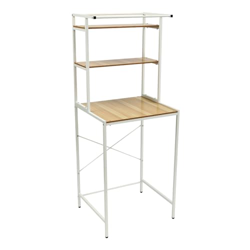 WAPHOERTE Waschmaschinenregal Wasch- und Trocknerregal mit 3 Ablagen, Tragfähigkeit Einer Lage 10 kg, Platzsparendes Gadget fürs Badezimmer, 69 × 60 × 176,5 cm, Weiß und Naturholzfarben von WAPHOERTE