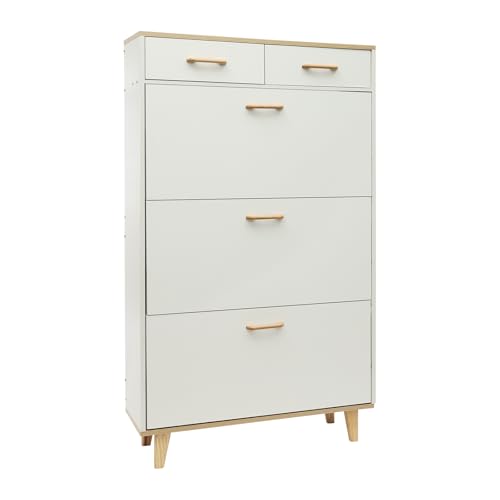 WAPHOERTE Weißer Schuhschrank mit Schublade und Schmalem Schuhregal, Schmaler Schuhkipper, Fasst 15 Paar Schuhe für Eingangsbereich und Garderobe, 80 * 24 * 135 cm von WAPHOERTE