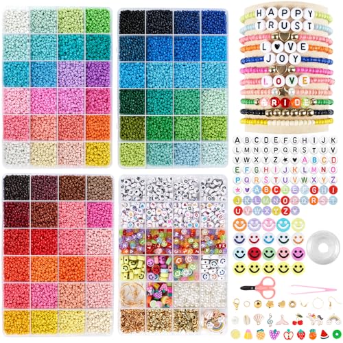 Warehouse 72 Farbe 36000 Stück 3mm Selber Machen Perlen für Armbänder Bastbeln Perlen zum Auffädeln mit Bunte Buchstabenperlen für DIY Geschenkidee von Warehouse