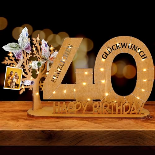WAREHOUSE Originelle Geburtstag Geschenk Frauen & Männer - Geldgeschenke Geburtstag mit Holz Schild Gästebuch Geburtstag Deko Geburtstagszahlen Holz Schild Gäste (40) von WAREHOUSE
