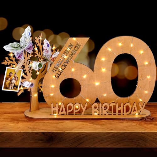 WAREHOUSE Originelle Geburtstag Geschenk Frauen & Männer - Geldgeschenke Geburtstag mit Holz Schild Gästebuch Geburtstag Deko Geburtstagszahlen Holz Schild Gäste (60) von WAREHOUSE