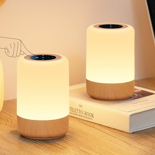 WARMLIO LED Nachttischlampe 2er Set, Nachttischlampe Touch Dimmbar mit 8 Farben, Tischlampe Kabellos USB Aufladbar, Batterie Nachtlampe Warmweißes mit Timing & Memory für Schlafzimmer Kinderzimmer von WARMLIO