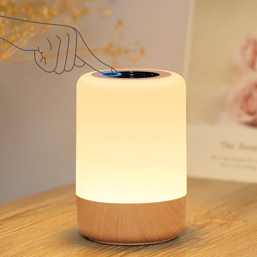 WARMLIO LED Nachttischlampe Touch Dimmbar mit 8 RGB Farben & 4 Modi, Batterie Tischlampe Kabellos mit Timing, Nachtlicht Kinder USB Aufladbar Nachtlampe für deko Schlafzimmer Wohnzimmer Camp (Holz) von WARMLIO