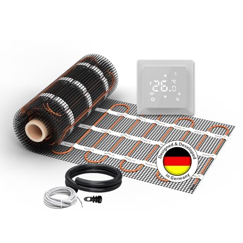 Elektrische Fußbodenheizung für Fliesen: Zweiader-Heizmatte WARMON CLASSIC 150 W/m² mit Thermostat TS 100 Serie Smart WiFi Touch, Thermostat:TS100 Non WiFi Weiß, Mattengröße:2 m² von WARMON