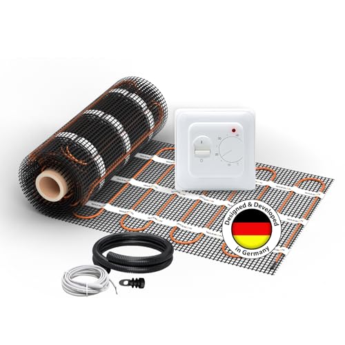 Elektrische Fußbodenheizung für Fliesen: Zweiader-Heizmatte WARMON ULTRA 200 W/m² inkl. Thermostat mit Bodensensor, Thermostat:, Mattengröße: von WARMON