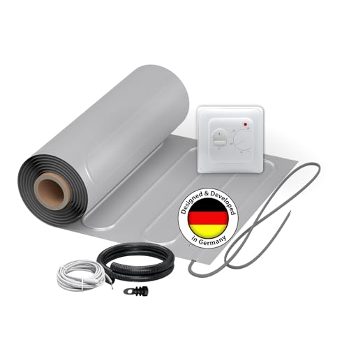Elektrische Fußbodenheizung für Laminat: Heizmatte WARMON ALU 150 W/m² inkl. TS 25 Raumthermostat Analog, Mattengröße:9 m² - 2 Stk (5+4 m²) von WARMON