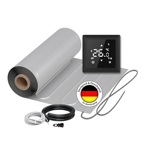 Elektrische Fußbodenheizung für Laminat: Zweiader-ALU-Heizmatte WARMON ALU 150 W/m² für schwimmende Bodenbelag inkl. Thermostat, Thermostat:, Mattengröße:5 m² von WARMON